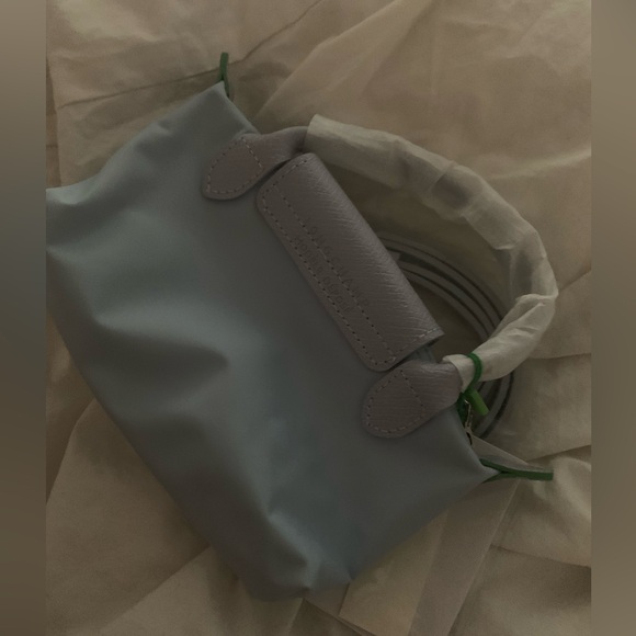 LONGCHAMP Mini Le Pliage Pouch + Strap - Sky Blue - NWT! - Picture 8 of 9
